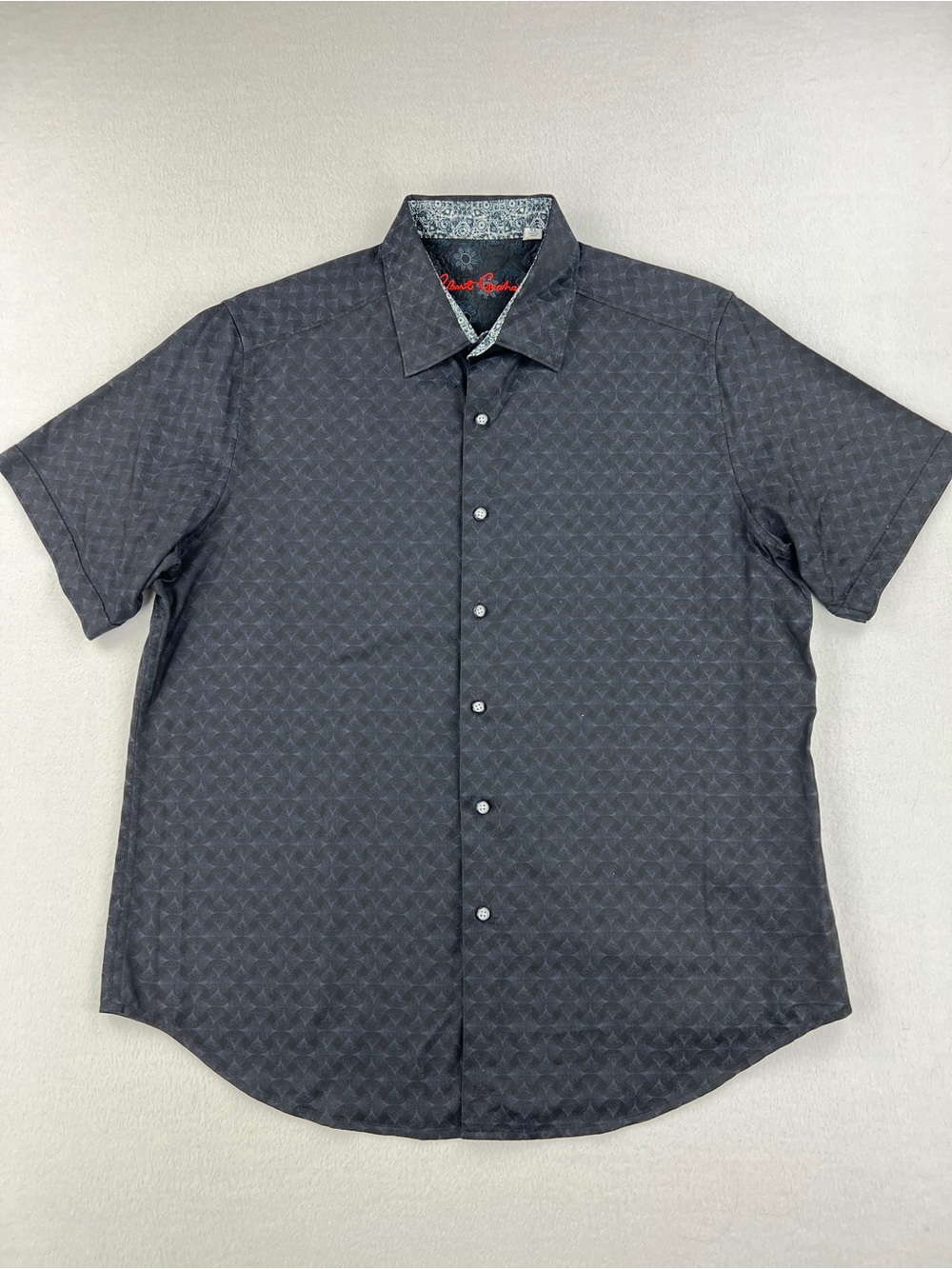Robert Graham Stellman Short Sleeve Button Black Shirt Geometric Mens Size XL